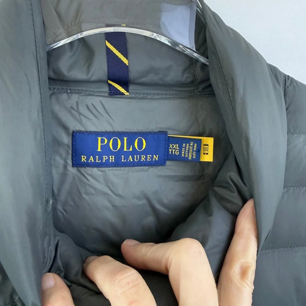 Polo Ralph Lauren Men XXL Gray Quilted Puffer Vest Full Zip Mock Neck Pony Logo‎